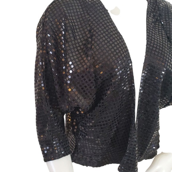 VINTAGE Dana Point Womens Black Sequin Bolero Jacket Size Medium Open Cardigan - Picture 3 of 10